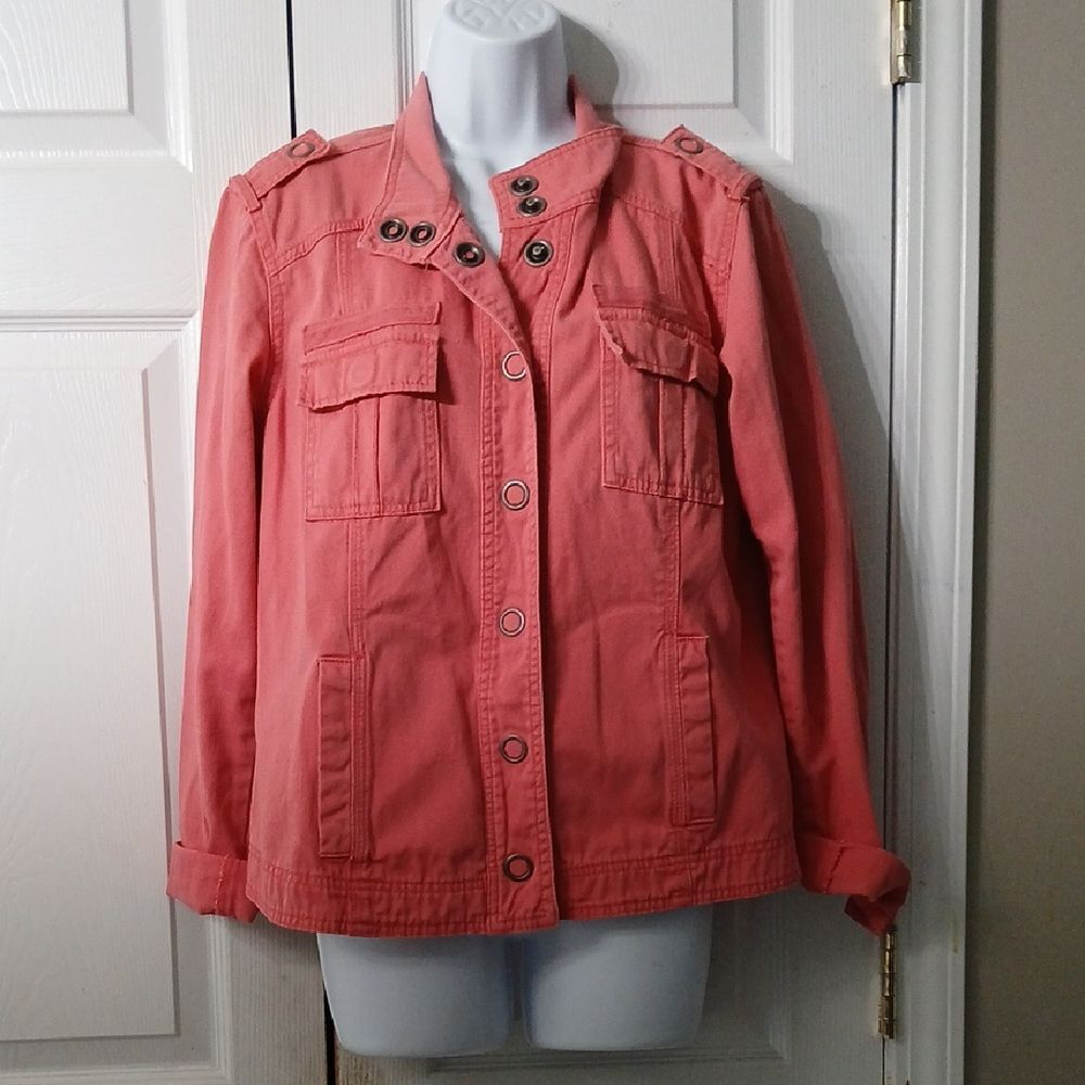 Maurices  salmon color denim jean jacket Sz L GUC